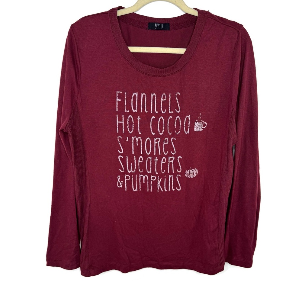 Cozy Burgundy Long Sleeve Tee with Graphic Design Holidays Fall